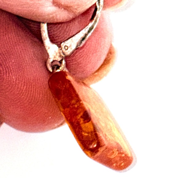 Vintage Natural Amber Square Dangle Earrings Leverback Silver Gemstone Jewelry - Picture 13 of 16